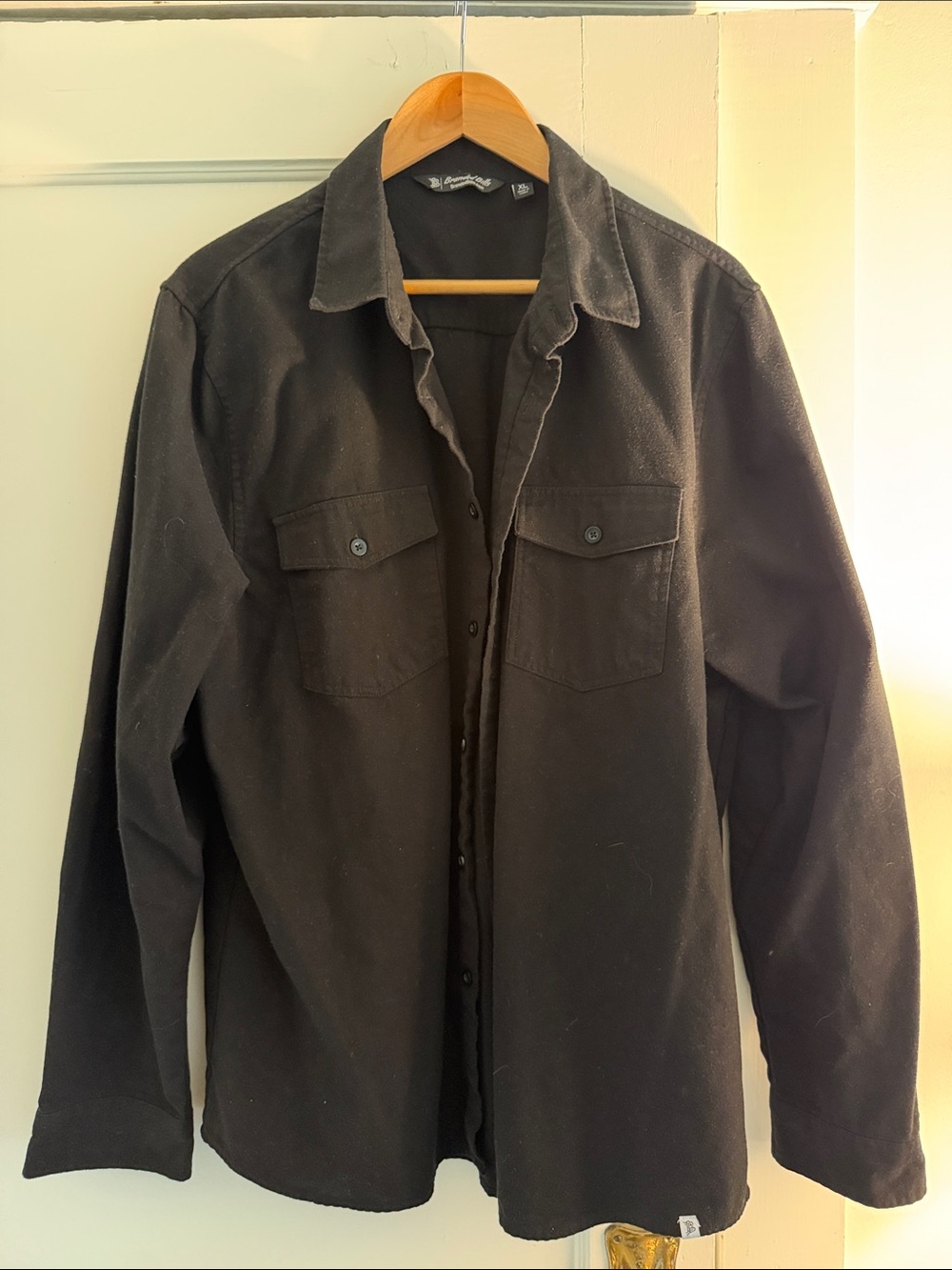 Men's Black Casual Button-Down Utility Shirt - Long Sleeve